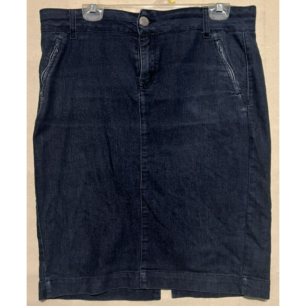 Womens Dark Wash Denim Pencil Jean Skirt Zip Pockets Knee Length